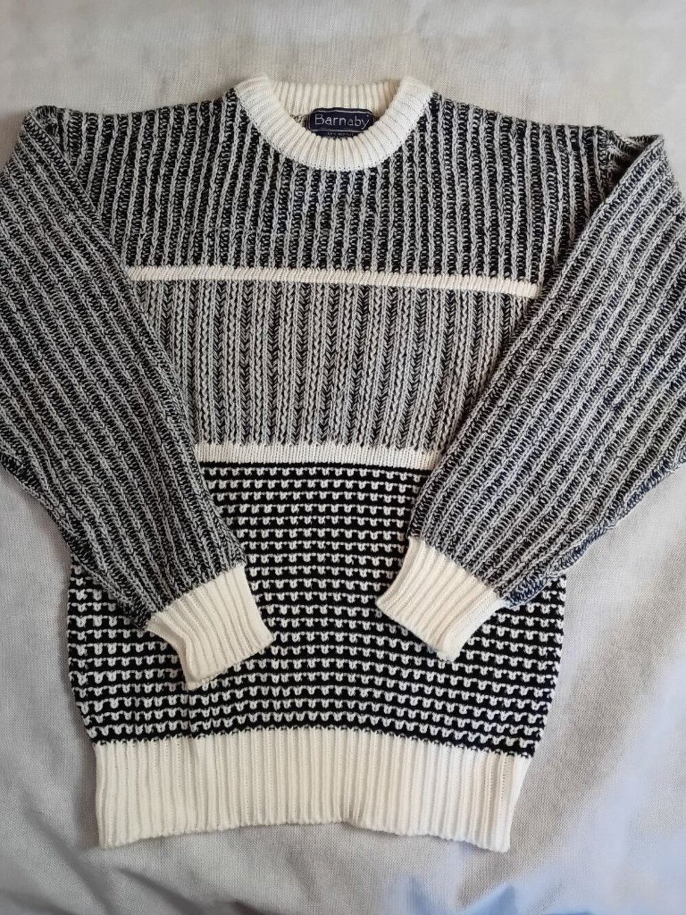 Vintage Barnaby Sweater Mens Medium M Geometric Knit Crewneck Pullover Grey 90s